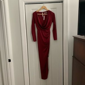 ASOS Burgundy Cowl Neck Long Sleeve Midi Dress